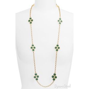 Tory Burch Gold and Green Cole Clover Necklace